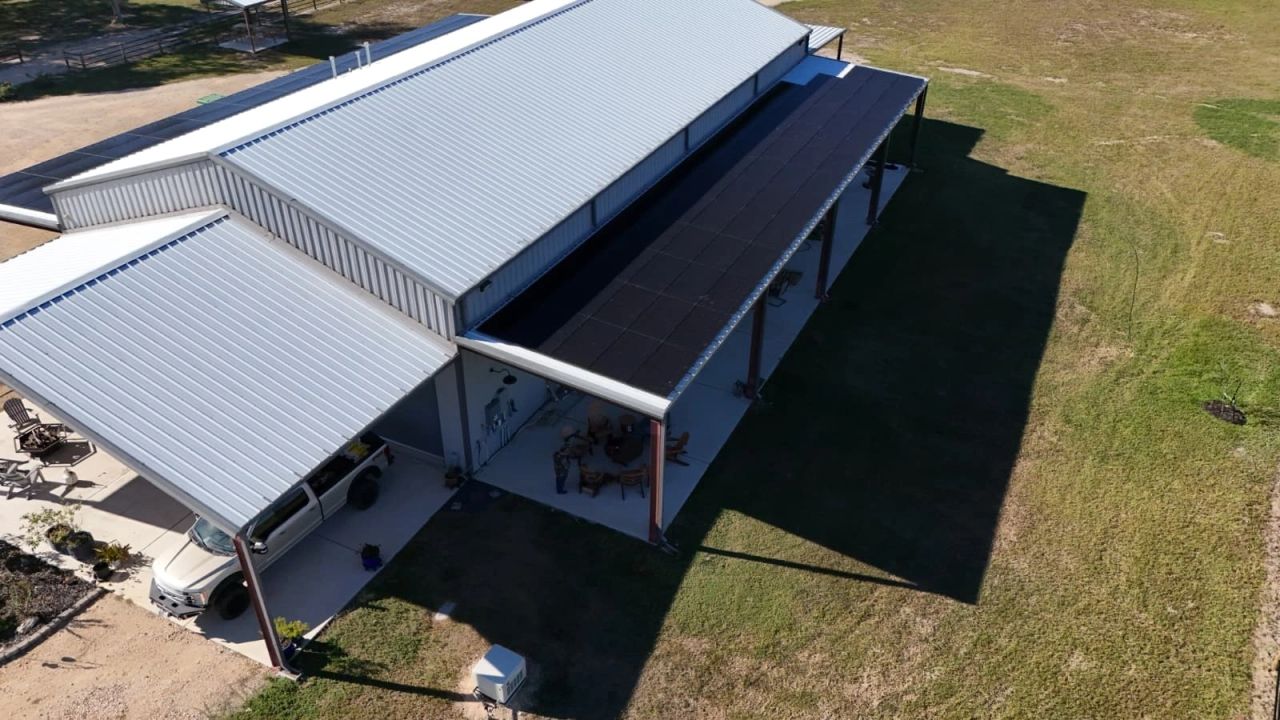 Commercial solar canopy on a metal building